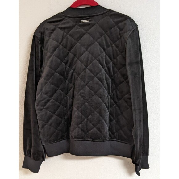 Women's CALVIN KLEIN Black Velour Quilted Full Zip Moto Jacket M - Picture 7 of 12